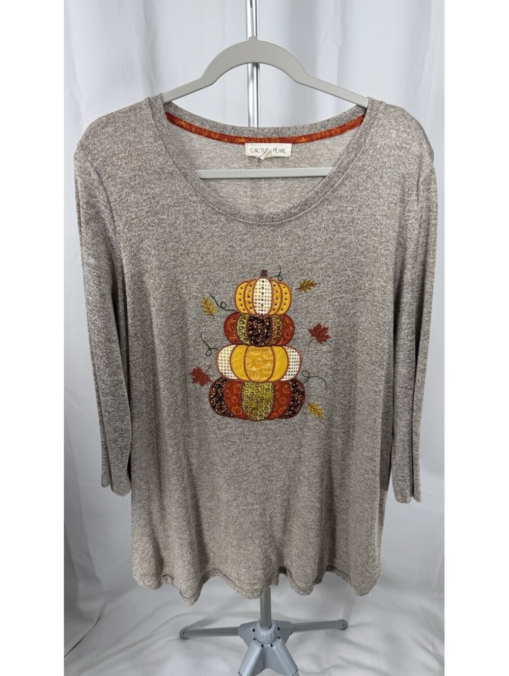 Cactus Pearl Womens Size XL Pumpkin Applique Top Fall Thanksgiving Shirt